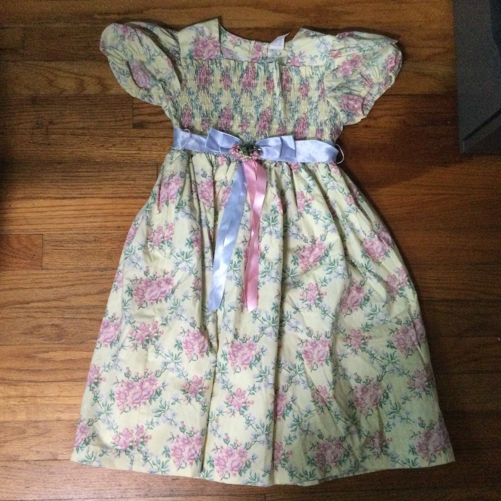 VTG Girls Size 6 Floral Puff Sleeve Crinoline 80’s Cottage Dress